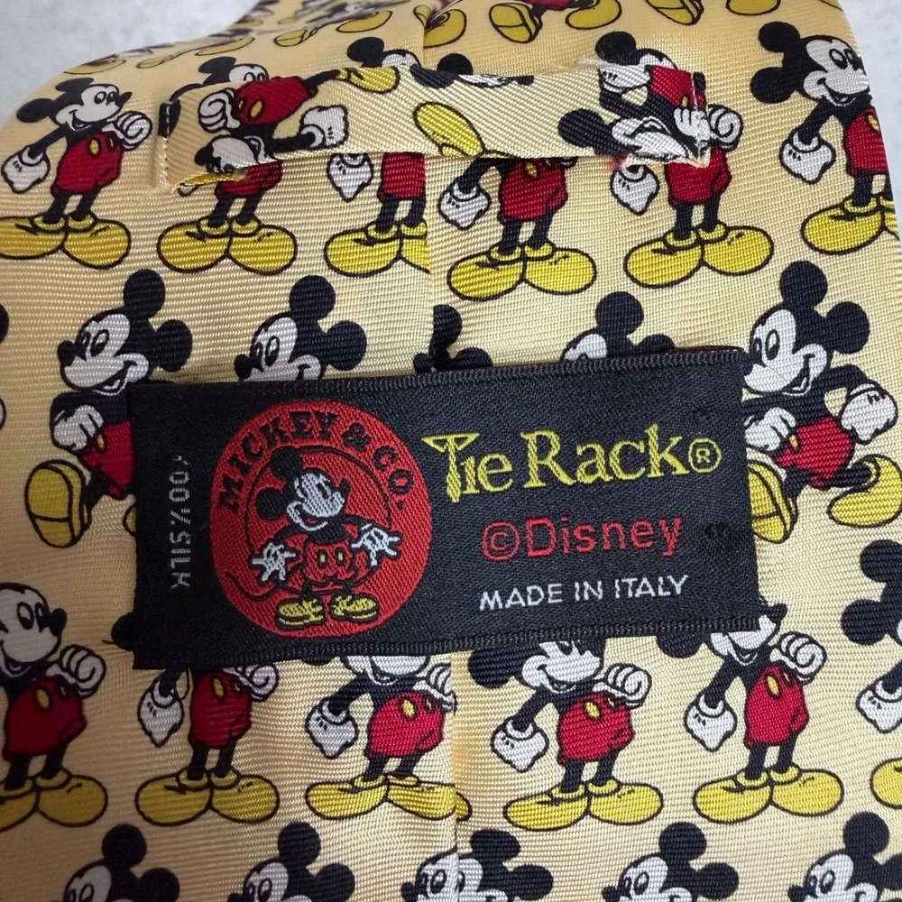 Vintage Mickey & Co Disney Silk Tie Novelty Yellow Mickey Mouse Made in Italy